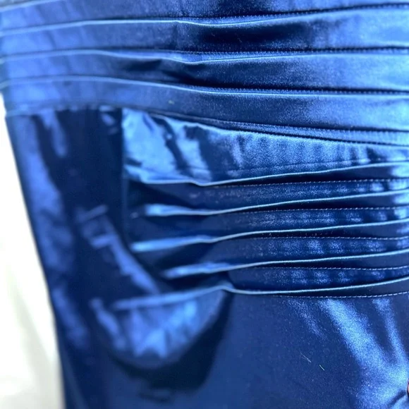 NWT Miusol Womens Lace Bodice Satin Ruched Mermaid Evening Dress Navy Blue Large - Picture 5 of 12